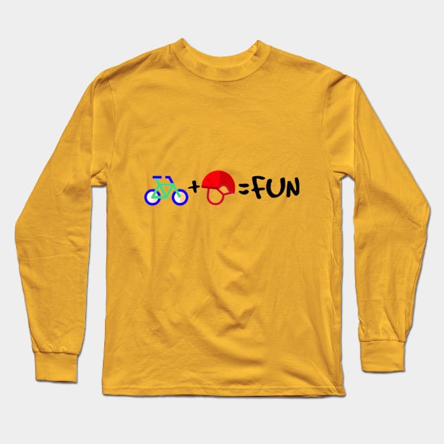 Mountain Bike + Helmet = Fun Long Sleeve T-Shirt by Equals Fun